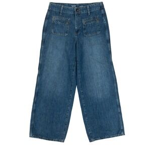 Old Navy Baggy Wide Leg Jeans Womens 6 Blue High Rise Drapey‎ Denim Patch Pocket